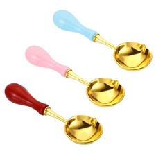4" Wax Seal Spoon Melting Spoon Vintage Wooden Handle Pink, Red, Sky Blue 3Pcs