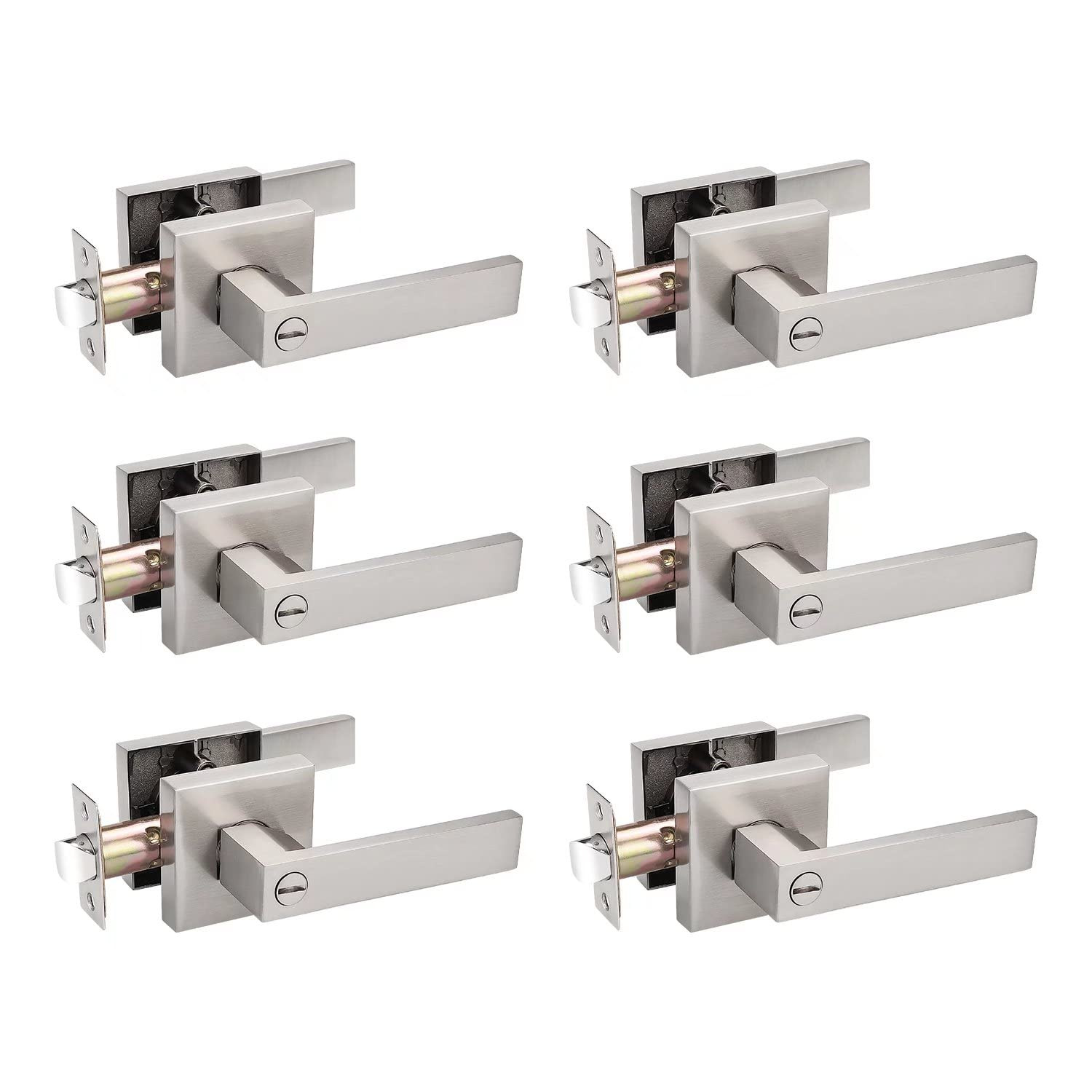 6 Pack Square Door Lever Privacy Door Lock Handleset Keyless Lockset Door Kno...