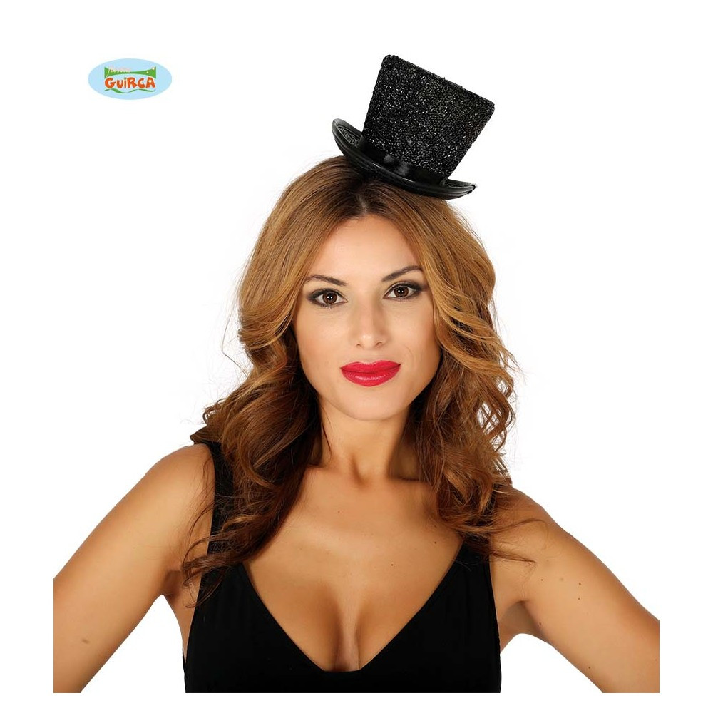 Mini Cappello Nero da Donna con Glitter per Carnevale e per feste