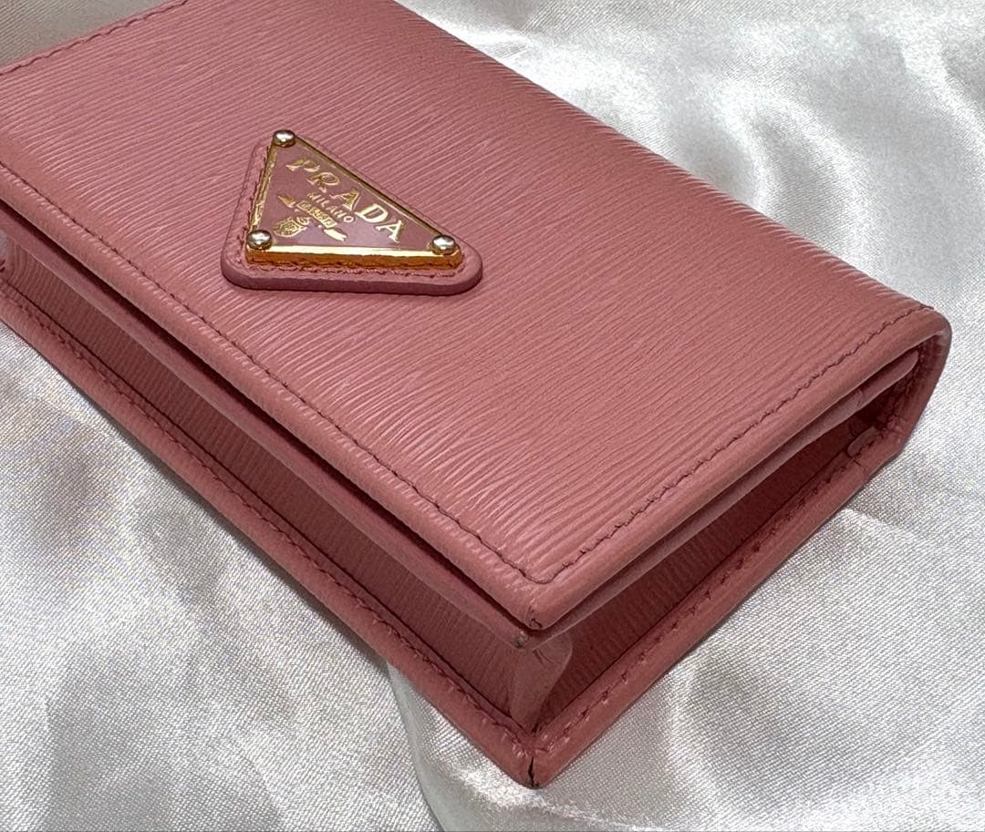 PRADA Pink Leather Card Case Business Card Holder Condition thumbnail 5