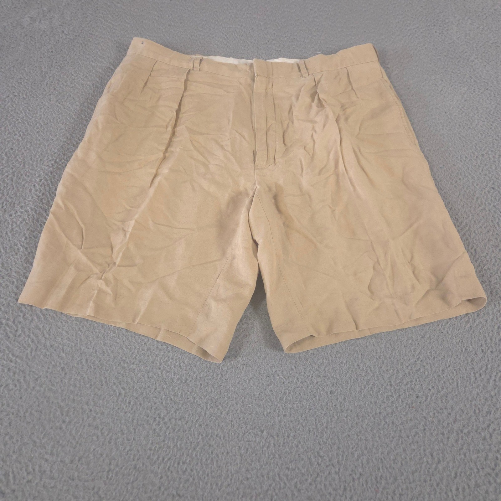 VINTAGE Polo Ralph Lauren Shorts Mens 36 Tan Linen Silk Pleated Relaxed Y2K