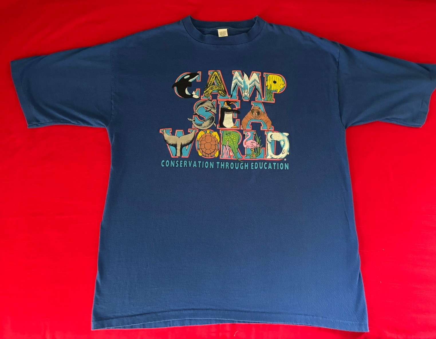 Vintage Camp Sea World Men’s Tshirt Size XL 1990s Conservation Through Education