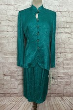 Vintage Peri Petites Jade Green 2 Pc Suit Dress - Jacket Skirt Elegant Size 8P