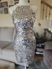Windsor Talia Silver Sequin Lace Up Open Back Bodycon Mini Dress Size Medium