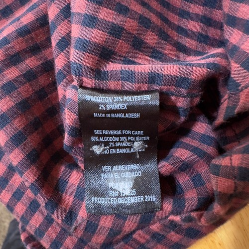 Camisa de vestir London Fog elástica con botones roja negra a cuadros manga larga L - Imagen 4 de 5