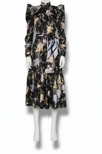 Zimmermann Women's Black Eden Gathered Midi Dress Petite Size 0P