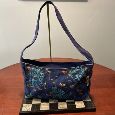 Laurel Burch Vintage Feline and Butterflies Blue Denim Shoulder Bag Very Cute!