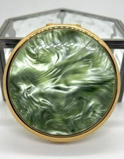 Stratton Vintage Compact Green Marbled Lucite Top Gold Tone 1960s RARE 