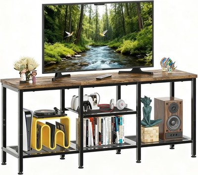 TV Stand for 50 Inch TVs with Open Shelves and Rustic Brown Finish