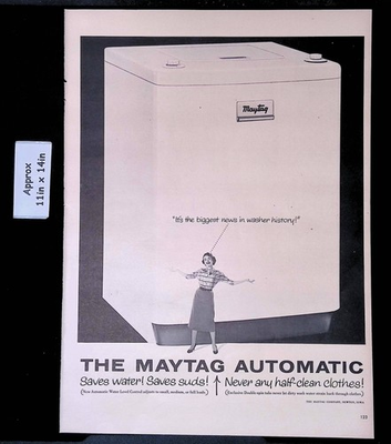 #ad 1954 MAYTAG AUTOMATIC WASHER Woman Biggest News in Washer History Print Ad 49332 $9.97
