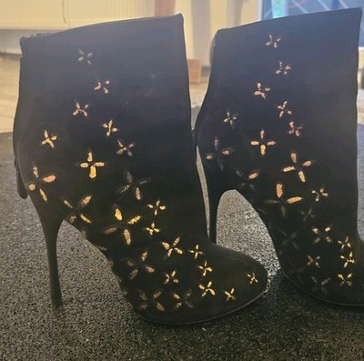 Alaia BRAND Designer Gorgeous BLACK SUEDE WITH GOLD STARS EMBEDDED. Unique!