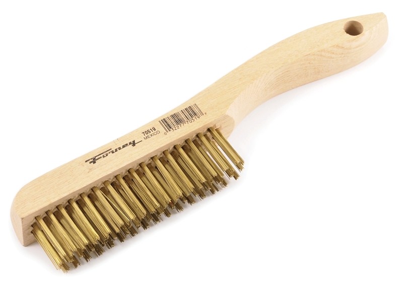 Forney 70519 Wire Scratch Brush, Brass with Wood Shoe Handle
