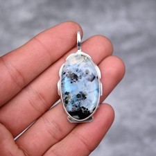 Natural Rainbow Moonstone Pendant 925 Sterling Silver Handamde Jewelry Wife Gift