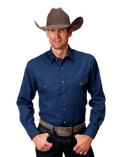 Roper Western Shirt Mens L/S Solid Pockets XL Blue 01-001-0025-0661 BU