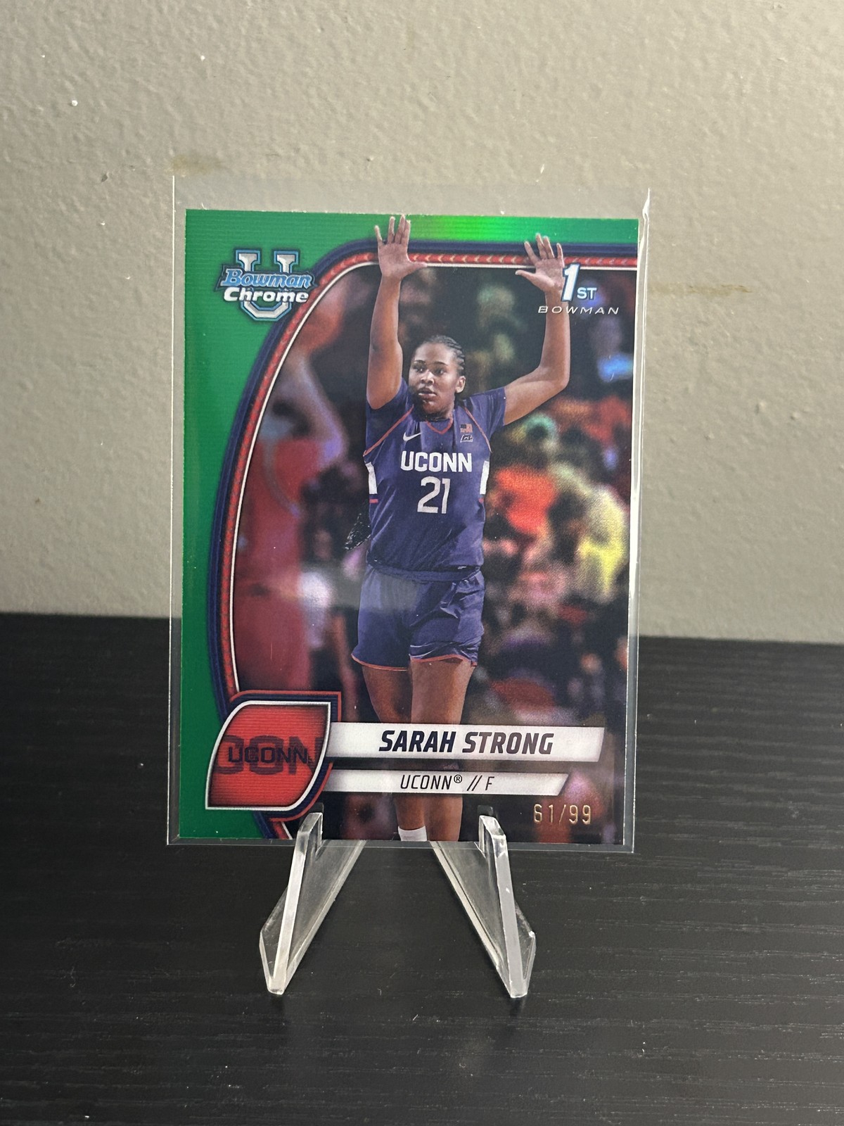2024-25 Bowman University Chrome #62 Sarah Strong Green Refractor #/99