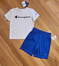 NEW Champion Little Boy Tee  Short Set, White/Blue sz 5 
