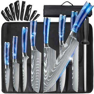 Kitchen Knife Set Damascus Pattern Chef Knives Stainless Steel Cleaver with Bag！
