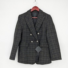 Mina Self Black Gold Tweed Double Breasted Blazer Women's M NWT