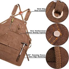 1x Heavy-duty Canvas Work Apron Waterproof Tool Apron Kitchen Workshop Gardening