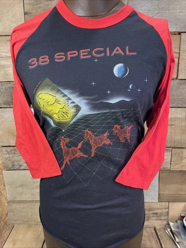 38 Special Concert Tour De Force Jersey 3/4 Shi 1980s vintage concert t-shirt, vintage, single stitch, B+ condition