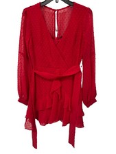B Smart Swiss Dot Faux Wrap Mini Dress Size 3 Long Sleeve VNeck Cocktail Holiday
