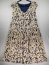 Maggy London Wisp Erabel Jersey Dress Womens 1X Yellow Floral Vacation Travel
