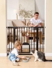 Upgraded Baby Gate with Cat Door, 29-43" Auto Close Durable Dog Gate for Stai...