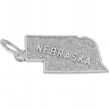 Nebraska Map Charm - Metal - Sterling Silver
