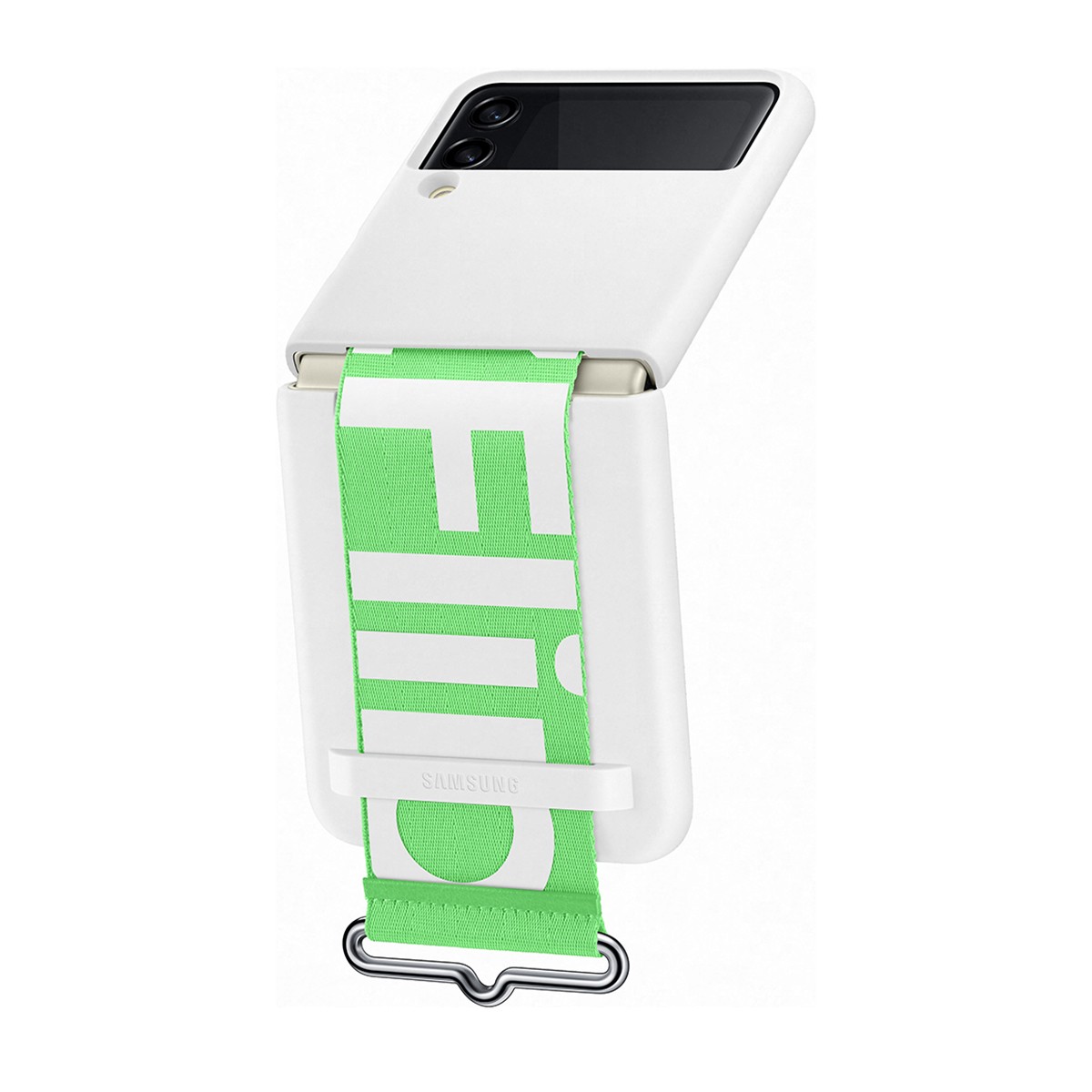 Coque Samsung Z Flip 3 antichoc silicone blanc avec poignée intégrée
