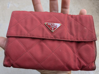 Prada Wallet Red Quilted Nylon Leather Italy Bifold Cardholder Y2K