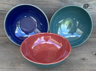 DENBY  --  HARLEQUIN  --  SOUP/CEREAL BOWLS (3)  - COLORS AS SHOWN - BEAUTIFUL!