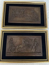Antique Pair Neoclassical Relief Bronze Wall Plaques Signed  F. Barbedienne 