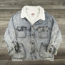 Vintage Levi's Denim Jacket Mens Medium Blue Sherpa Lined Made USA Faded Barn