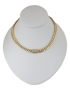 Authentic Women 14K Gold Plated Cz Cuban Choker Chain Necklace 16"