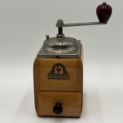 Vintage C.A. Lehnartz Stahl Mahlwerk Manual Coffee Grinder Wood Burr Mill
