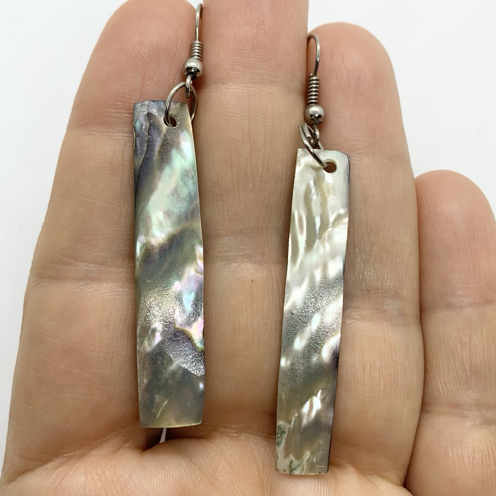 Vtg Abalone Drop Statement Earrings Hook Dangle B… - image 4