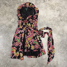 Lauren Ralph Lauren Women's Paisley Wrap Dress 100% Silk Size 4 Tie Multicolor