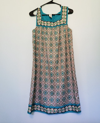 Max Studio Womens S Tank Dress Sleeveless Multicolor Boho Square Neck Geometric