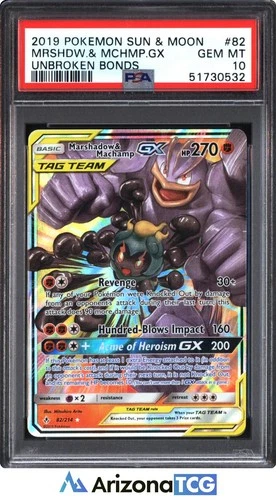 Pokemon 2019 Marshadow Machamp GX 82 Tag Team Unbroken Bonds GEM MINT PSA 10