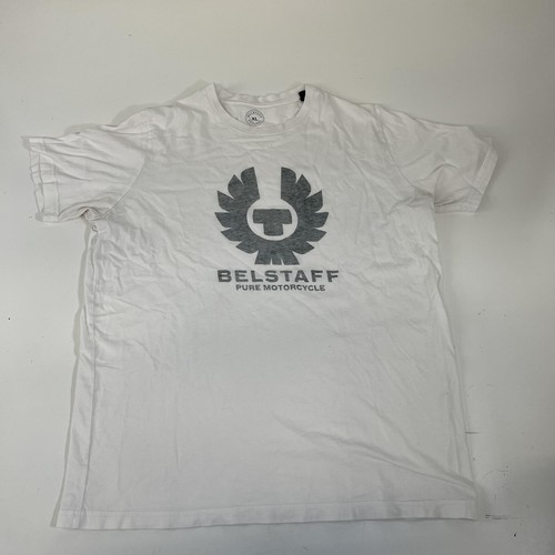 Belstaff, Belstaff Shirt Mens XL White Pure Motorcycle Logo Graphic Crewneck Tee