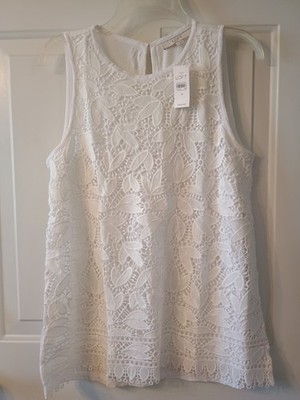 New Ann Taylor Loft Pullover Sleeveless Rayon Tulip Lace Shell White Top M