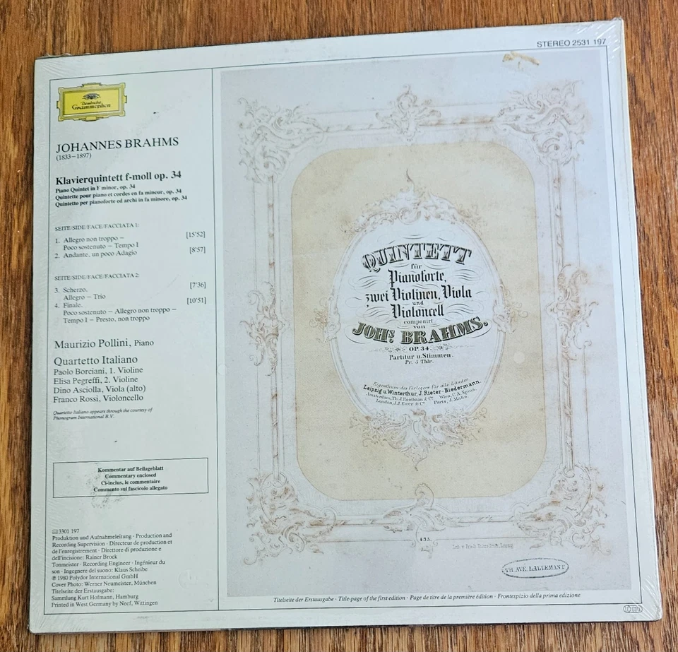 Deutsche Grammophon, Brahms, Klavierquintett op 30 Piano Quintet LP; Pollini NEW - Image 2 of 2
