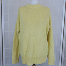 M&S Collection Jumper Sze M Butter Yellow Diamond Cable Cotton Rich Chunky Knit