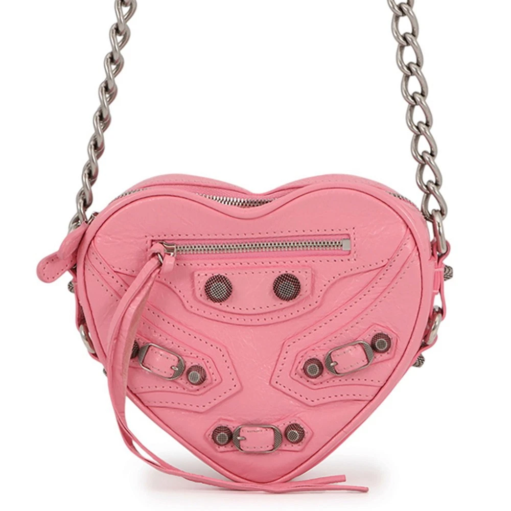 Balenciaga — BALENCIAGA Lucagol Heart ChainShoulder Bag Leather Pink 722781