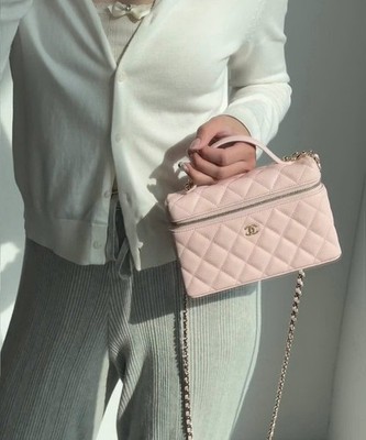Auth BNIB Chanel 26C Light Pink Clair Slim Top Handle Vanity With
