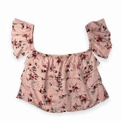 AMERICAN EAGLE AEO Women s Pink Floral Off Shoulder Tiered Ruffle Top Medium