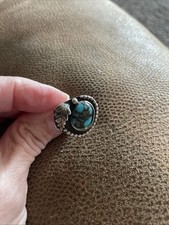 Incredible Vintage Native American Silver Turquoise Leaf Women  s Ring Size 7