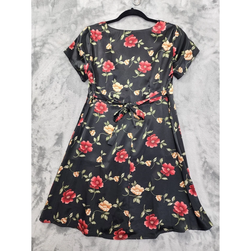 Vintage D.B.Y. Vestido LTD Mujer 7 Juniors Negro Floral Satén Lazo Trasero Mini Grunge Foto 3 de 4