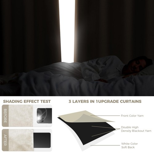 Schallschutz Vorhang Blickdicht Leinenoptik Schlafzimmer Naturfarben 100% Ver... - Bild 3 von 8