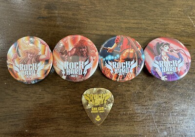 Gen Con 2024 Promos Rock Hard 1977 Board Game Guitar Pick & Set Of Pins Devir